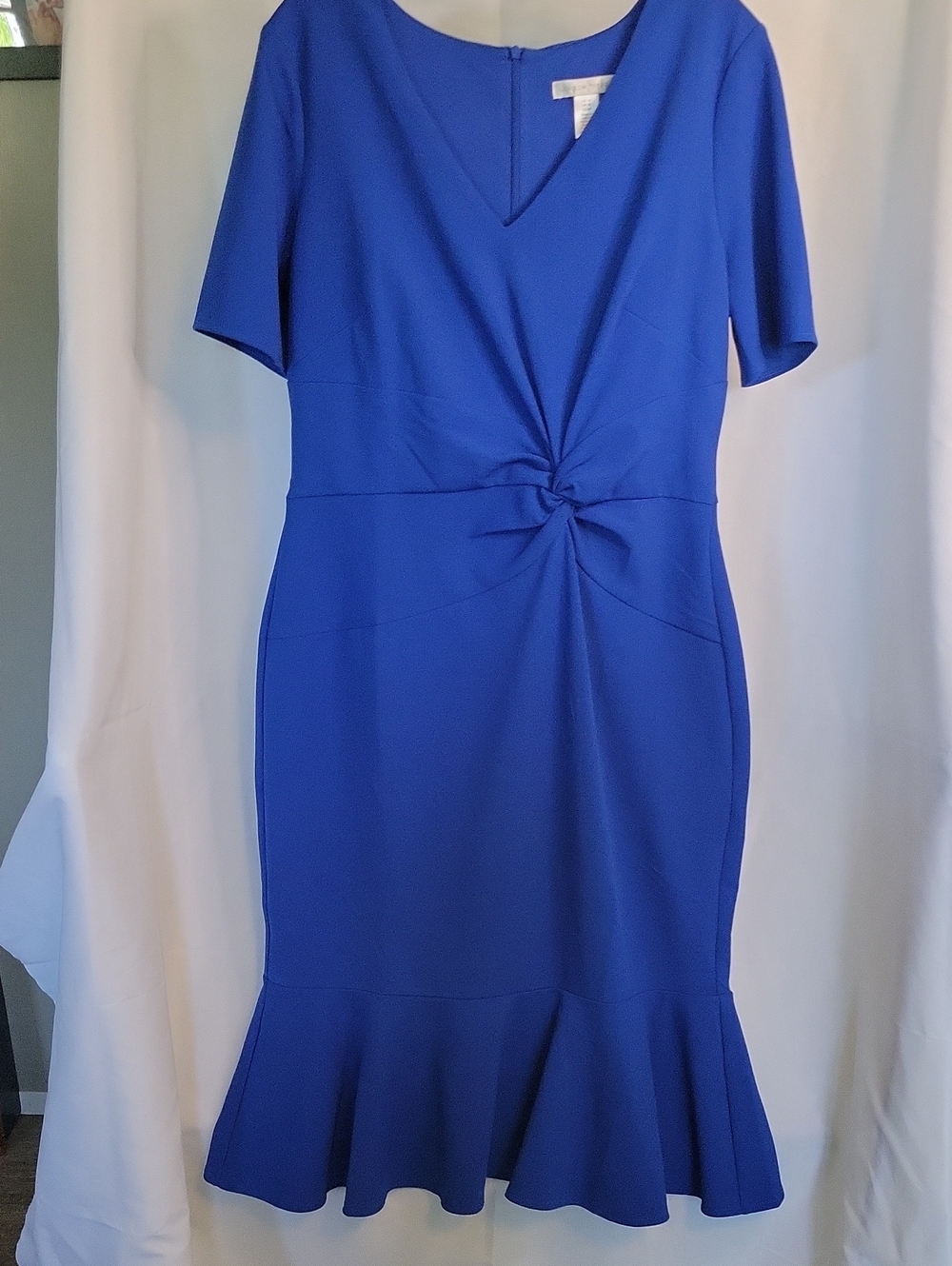 London Times Royal Blue Knot-Front Midi Dress